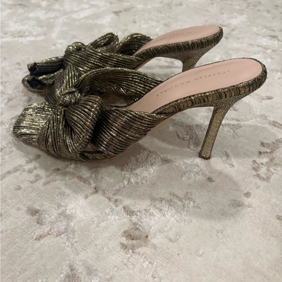 Loeffler Randall Claudia Gold Bow Heeled Sandals - Picture 3 of 7